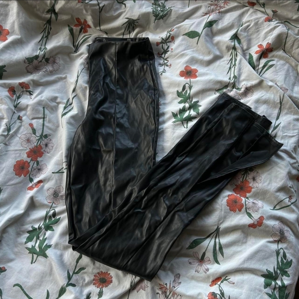 Nasty Gal faux leather pants with split hem